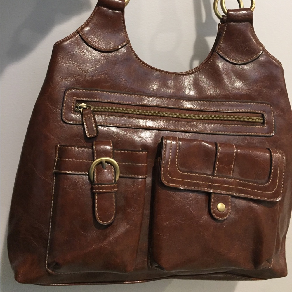 SOLD - Brown Leather shoulder bag, purse, tote - Picture 1 of 6